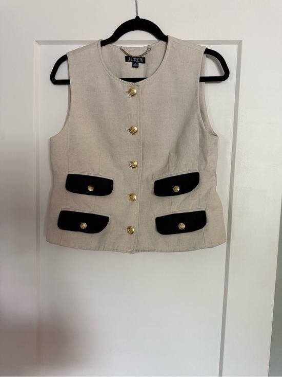 J. Crew Jackets & Blazers - J. Crew Cream Canvas Sleeveless Vest with Black Pocket Flaps and Gold Buttons